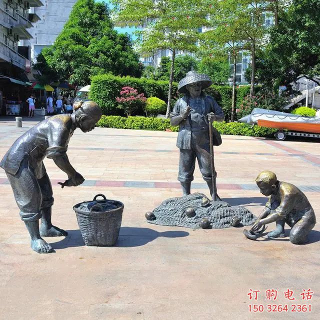喷漆渔夫雕塑 中式村口民俗雕塑 草地捕鱼雕塑