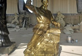 喷漆鲁班雕塑生产商 中式村口手艺人雕塑 草地木匠雕塑