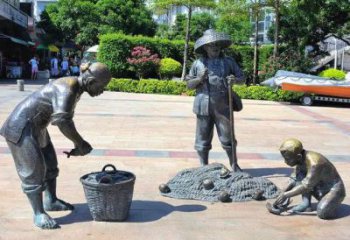 喷漆渔夫雕塑 中式村口民俗雕塑 草地捕鱼雕塑