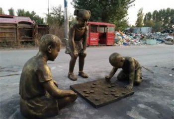 黄铜下棋雕塑厂家，童趣主题，大型民俗雕塑摆件