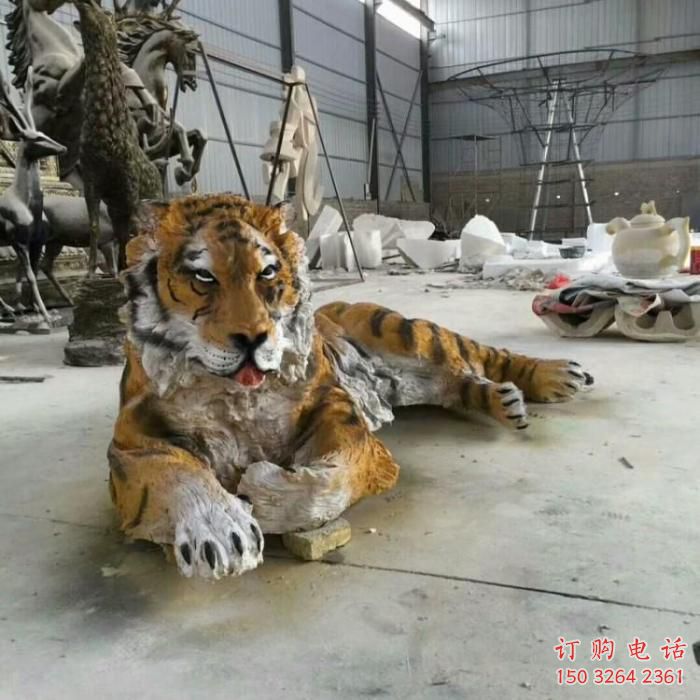 仿古老虎雕塑厂家 庭院彩绘雕塑 田间小品