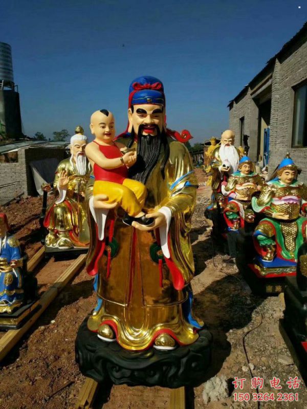 彩绘寿星神像厂，彩绘工艺，仿铜寿星神像定做