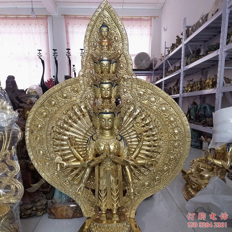 家用千手观音佛像制作，仿古佛像，铸铜千手观音佛像制作