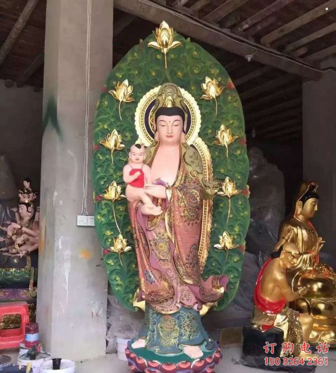 承接送子观音佛像，彩绘效果，送子观音佛像承接