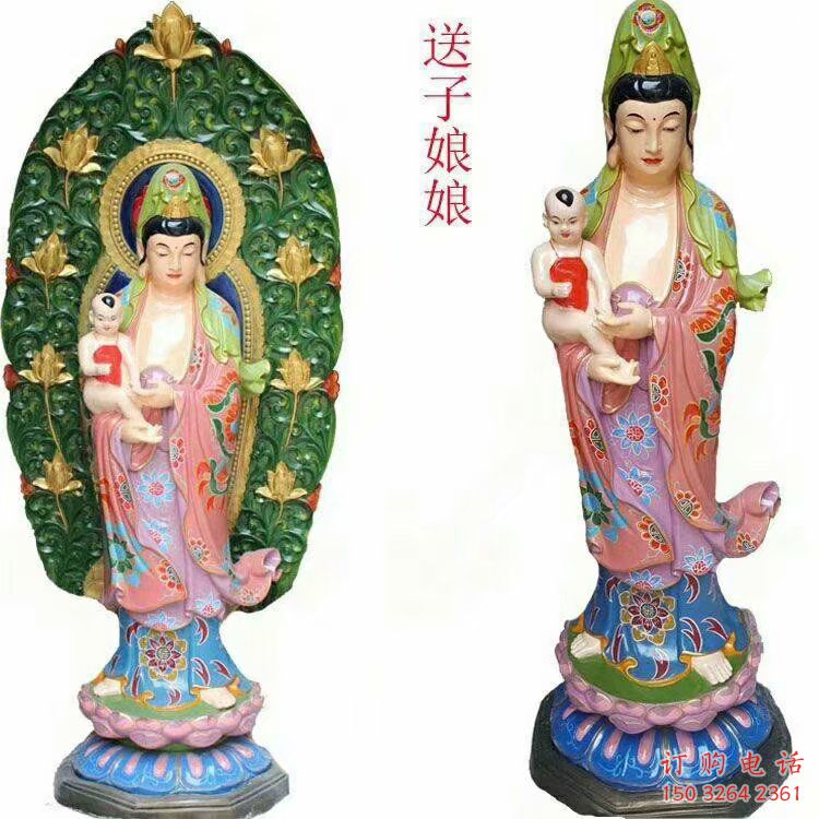 户外送子观音佛像工厂，彩绘工艺，玻璃钢送子观音佛像厂家