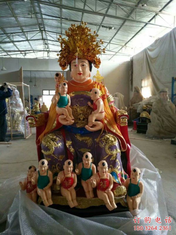 户外送子观音佛像工厂，寺庙摆放，彩绘送子观音佛像生产