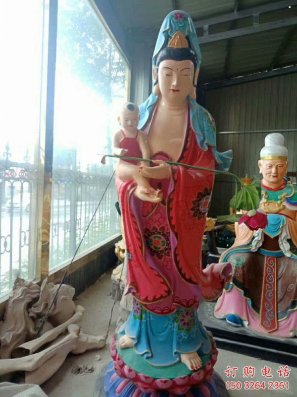 寺庙送子观音佛像生产，彩绘佛像，大型送子观音佛像加工