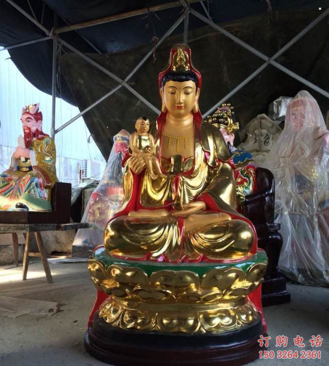 寺庙送子观音佛像生产，铸铜工艺，送子观音铜佛像生产