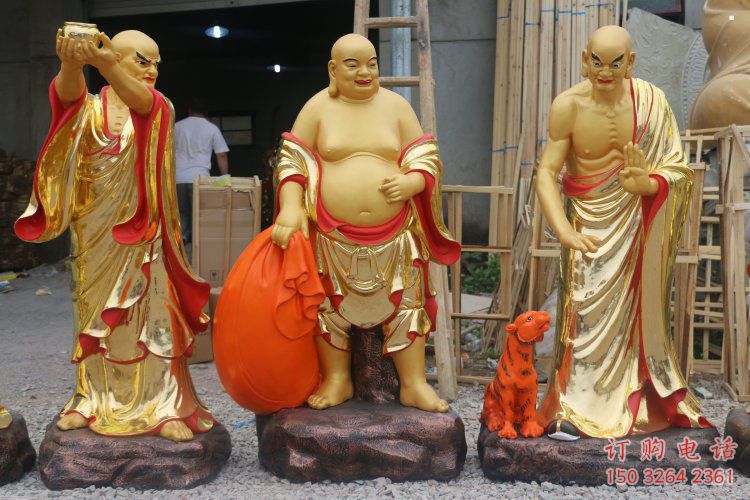 户外十八罗汉神像工厂，鎏金效果，彩绘十八罗汉神像生产