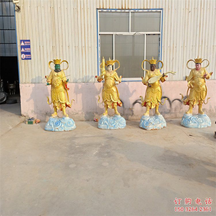 寺庙四大天王铜神像生产，现代工艺，彩绘铜神像厂