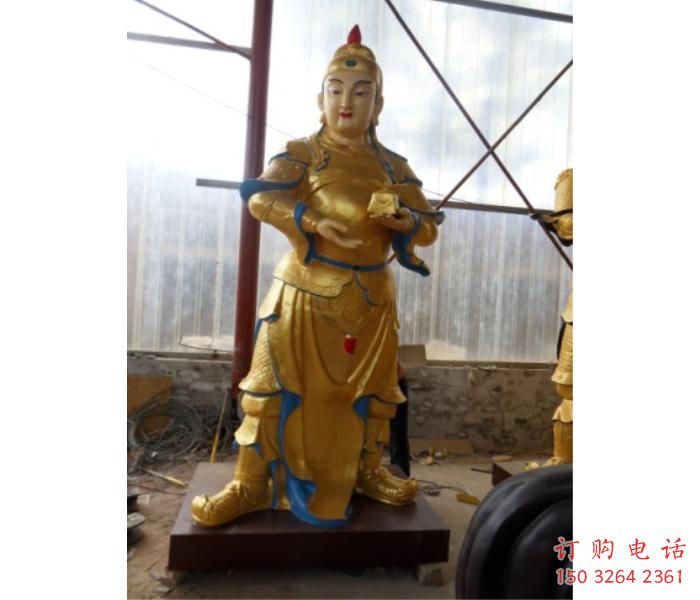 彩绘韦陀铜神像厂，黄铜材质，韦陀铜神像承接