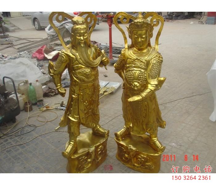 大型韦陀铜神像厂家，鎏金效果，仿古韦陀铜神像厂家