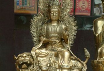户外文殊普贤菩萨铜佛像工厂，彩绘工艺，寺庙铜佛像厂家