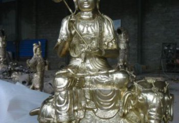 寺庙文殊普贤菩萨铜佛像生产，彩绘工艺，仿古菩萨铜佛像厂家