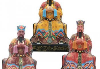 户外三官大帝神像工厂，彩绘工艺，玻璃钢三官大帝神像生产