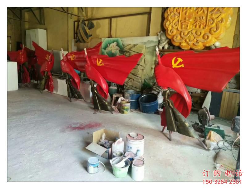 珠海园林国旗雕塑，喷漆党建雕塑，烤漆形式
