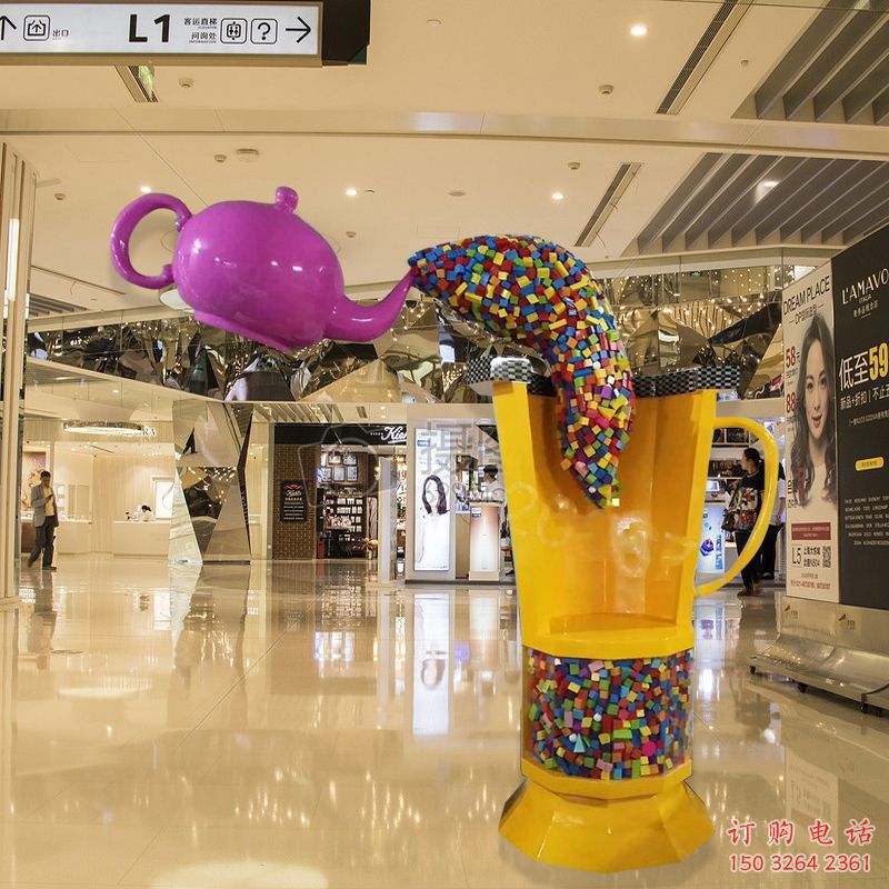 街道茶壶雕塑，锻造景观雕塑，古铜效果