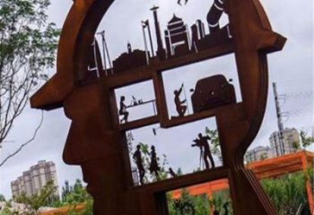 江苏广场抽象人脸结构铜雕